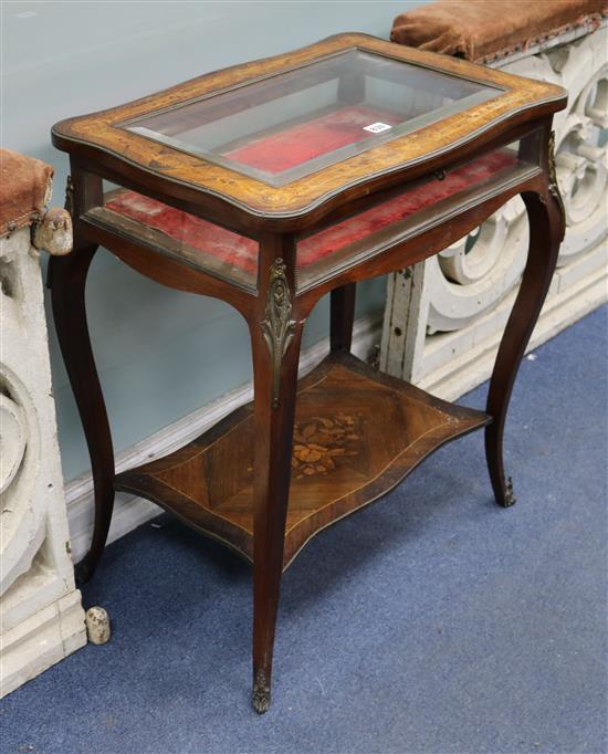 A Louis XV style kingwood and marquetry bijouterie table W.61cm